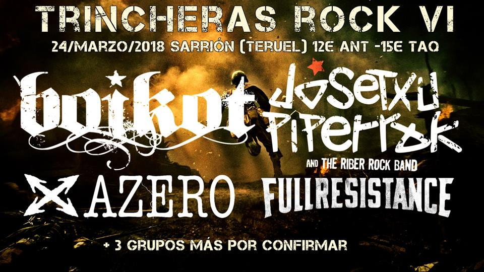 🔥El próximo 24 de Marzo, Fullresistance actuara en la VI edición del #Trincheras Rock Sarrión - (Teruel)🔥
➡Estaremos junto a #BOIKOT #Piperrak #LosAzero y #KaminoAlHoyo, la vamos a liar muy gorda................ te los vas a perder? 
🤯Que no os lo cuenten 🤯