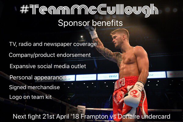 Boxing is booming in Belfast! Grab the opportunity to promote your company/product to a huge audience by sponsoring @mccullough_marc 🥊 get in touch directly for full details! #TeamMcCullough #CarrollvMcCullough #FramptonDonaire