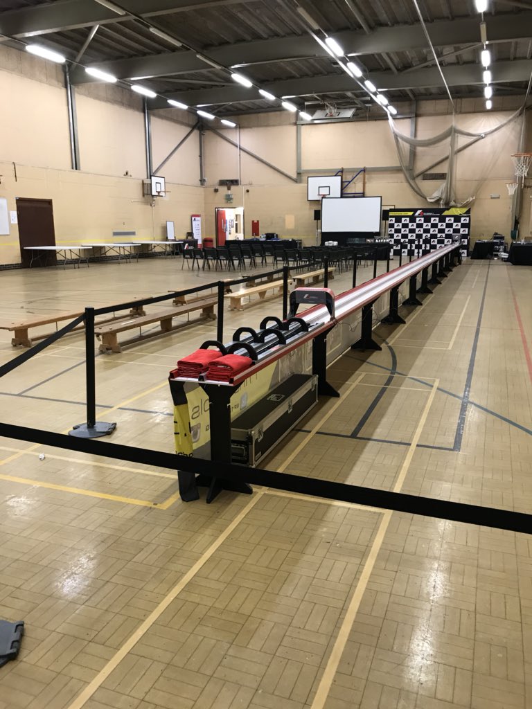 SCA_DandT's tweet photo. The sports hall is all set up and ready for the F1 in Schools regional finals. Looking forward to welcoming all the teams! https://t.co/gnDJ4aJO4j