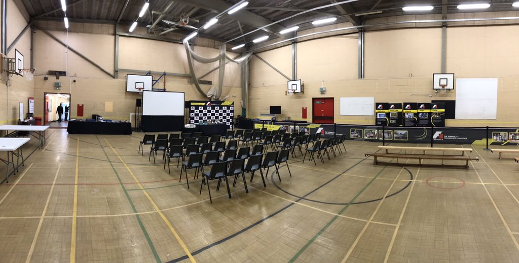 SCA_DandT's tweet photo. The sports hall is all set up and ready for the F1 in Schools regional finals. Looking forward to welcoming all the teams! https://t.co/gnDJ4aJO4j