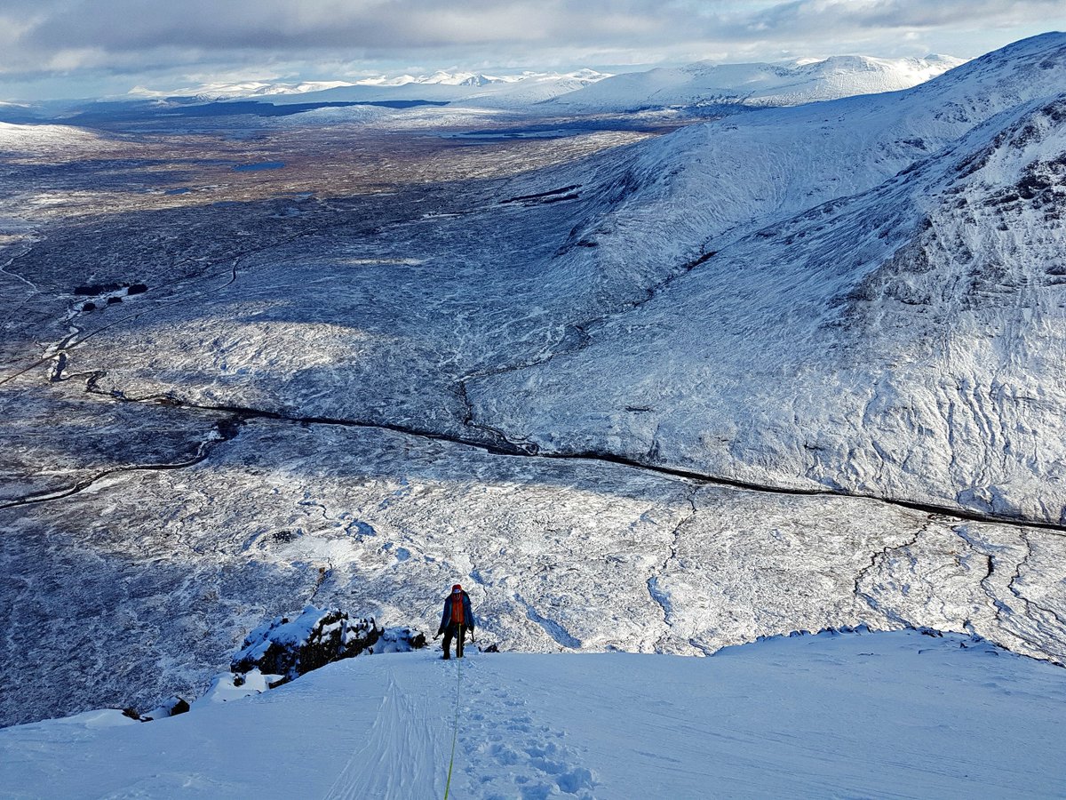 ClimbGB's tweet photo. On Tuesday we had another fantastic day climbing Curved Ridge on the Buachaille. Pictures of Antonia on Curved Ridge itself, on the final snow slope above Crowberry Tower approaching the summit and the view from the summit plateau back across Coire na Tulaich and Glencoe. https://t.co/0lzCCzHcrw