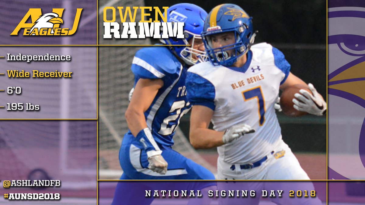 AshlandFB's tweet photo. Please welcome Owen Ramm to AU football! 🗣️

#AUNSD2018 🏈 https://t.co/Nj1wmVRgy1