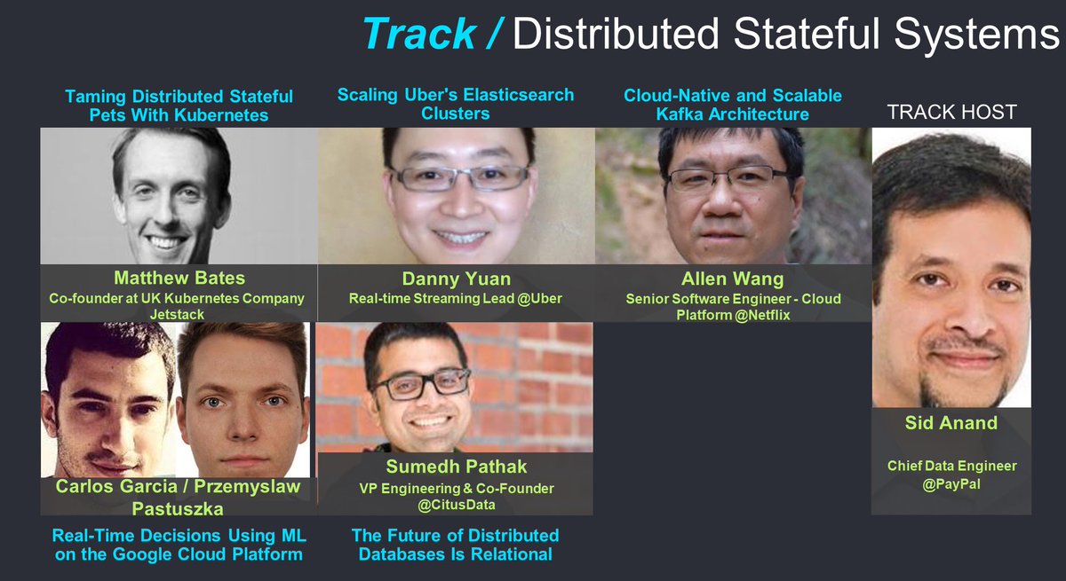 qconlondon's tweet photo. A new track @QConLondon is now complete “Distributed Stateful Systems” hosted by @r39132, speakers: @mattbates25  @g9yuayon @allenxwang    Przemyslaw Pastuszka, Carlos Garcia, Sumedh Pathak  https://t.co/jckaQbPP0J https://t.co/Tj5HXyLfXI