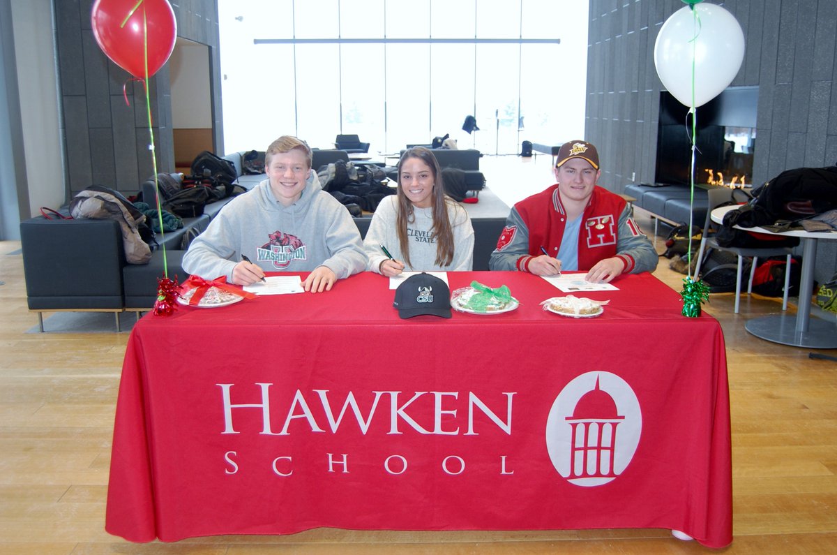 HawkenAthletics's tweet photo. Congratulations T.J. Perusek (football, Washington University St. Louis, D-III), Annie Jackson (soccer, Cleveland State University, D-I), and Will Rowley (football, Baldwin Wallace University, D-III) on their commitments today!  Go Hawks!! https://t.co/cJ12YYvhn9