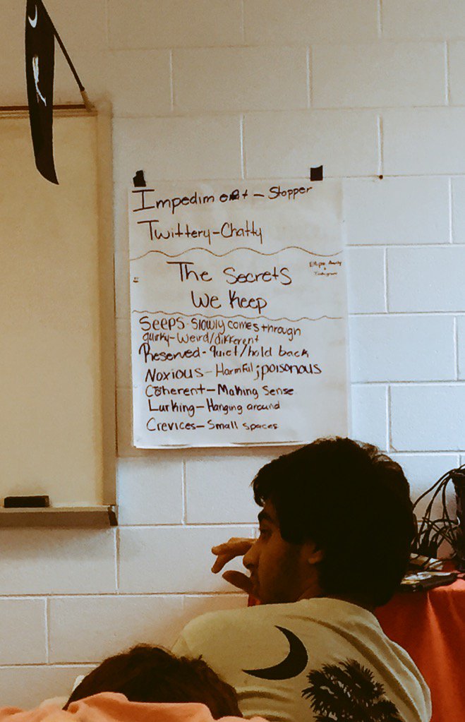 djames002's tweet photo. Enjoyed @tleaver read aloud The Secrets We Keep @MToneyAltman class. #BLUEJACKETSREAD #AHSLiteracy #HCSLibraryMedia https://t.co/A8BEAdY9GI