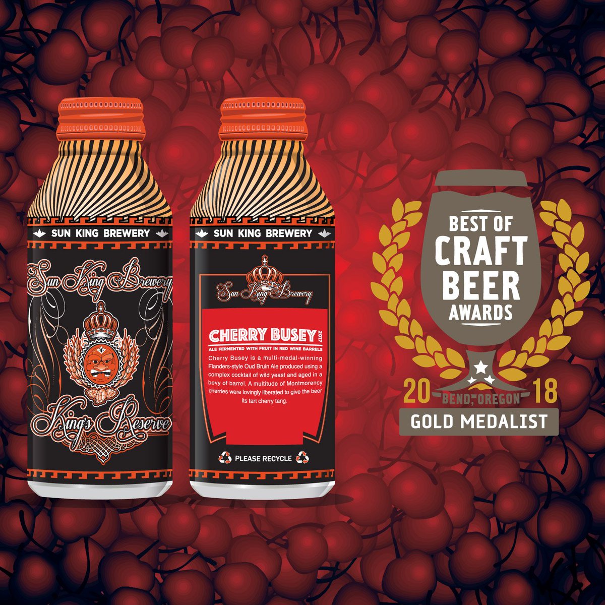 SunKingBrewing's tweet photo. Cherry Busey has done it again! Medaling a GOLD at the Best of Craft Beer Awards. You'll be seeing Cherry Busey again this summer. ๐๐ป #SourAle #SourBeer #CherryBusey https://t.co/0aWDqINeb5