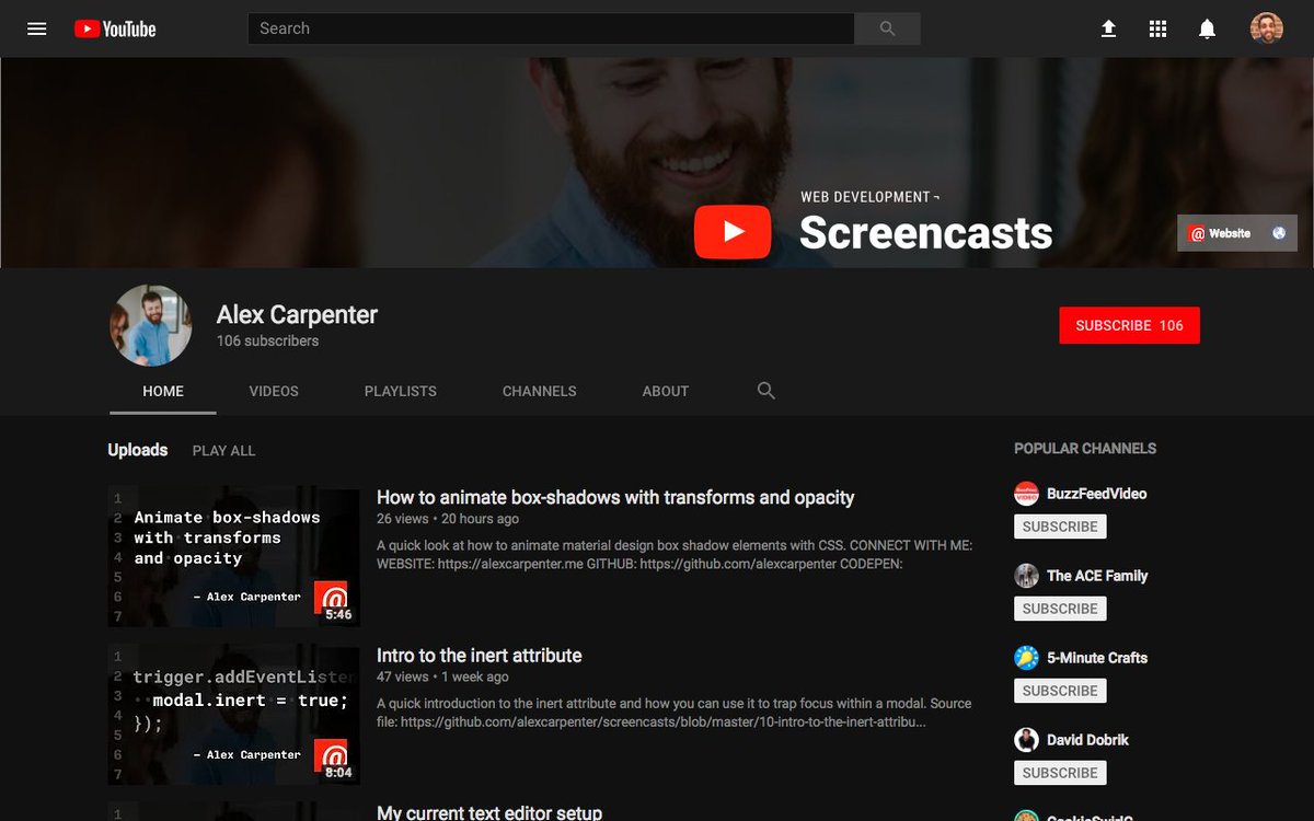 mubashariqbal's tweet photo. Cool #SideProject by @hybrid_alex: "Web Development Screencasts." Check out his @YouTube channel: https://t.co/pWUY2HMiR4 #SideProjectShare https://t.co/UknAtEScdj