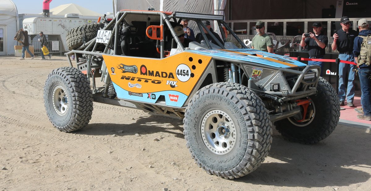 Bailey Cole’s car #4454 and our AMADA promo piece @ King of the Hammers #amadaamerica #amadaamericainc #fiberlasercutting #lasercuting #koh2018 #kingofthehammers2018 #ultra4racing #ultra4