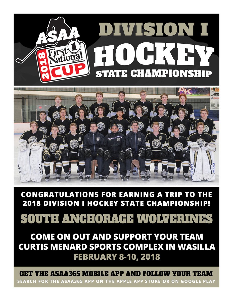 ASAA_org's tweet photo. Congratulations to the South Anchorage Wolverines for earning a trip to the 2018 ASAA First National Cup Hockey State Championship! https://t.co/YuEgHrWHJD
