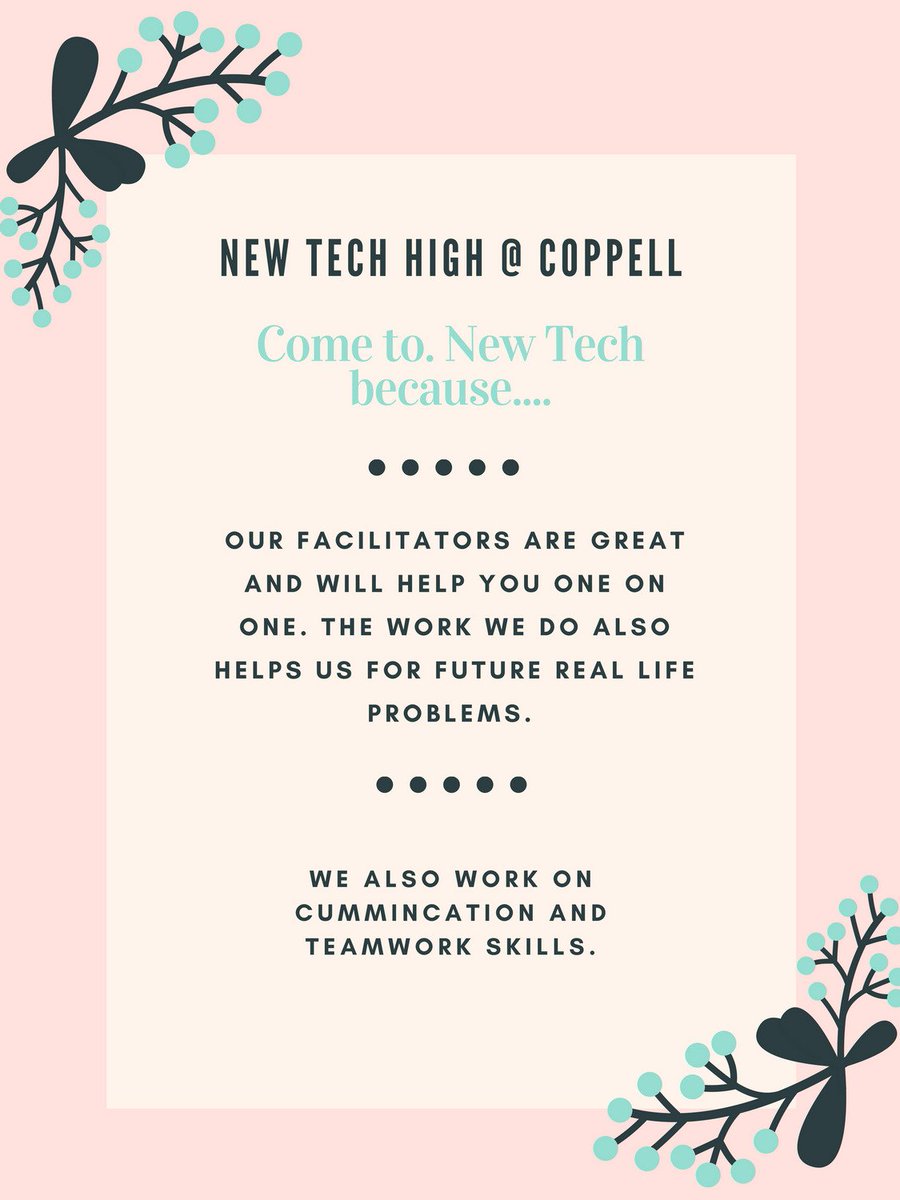 Avery_NTHC's tweet photo. Come to New Tech!!! @NewTechCoppell @NthSaucier #NTHCVoice  @NTHC10 https://t.co/okD7B29EFh