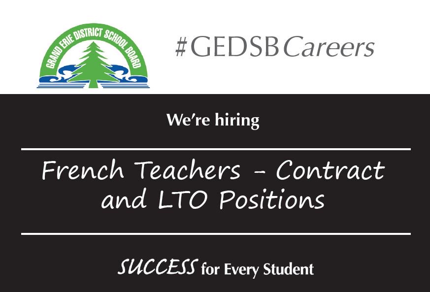 #GEDSBCareers: We're hiring French teachers in LTO and Contract positions for core and immersion. Applications due by February 23. Check out the postings: bit.ly/2BdXccV