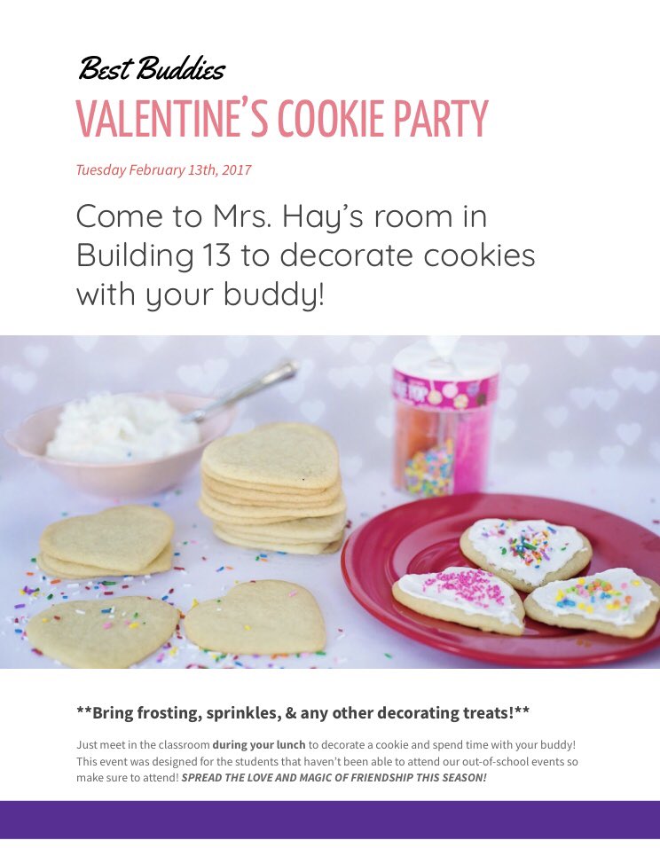 Valentine’s Cookie Party NEXT TUESDAY the 13th during lunches!! See y’all then!💕💕-bring frosting &amp; sprinkles!!