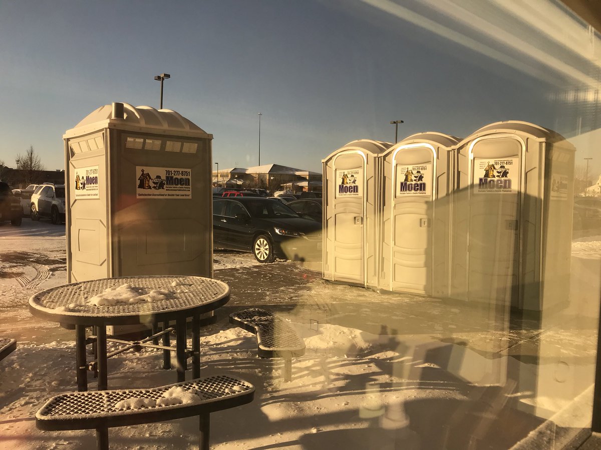 AaronTetzlaff's tweet photo. When life hands you lemons...you rent Porta-Potties! The City turned off our water but that won’t stop us #DBICulture #4packofpoopers #poopsiclepalace #bestplacetowork https://t.co/bJQkgegCh8