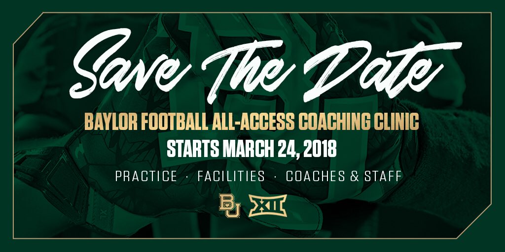 The Baylor Football staff looks forward to hosting an All-Access Coaching Clinic in conjunction with the <a href="/OfficialTHSADA/">THSADA</a> Convention coming to Waco this March. Stay tuned for more details! #SicEm