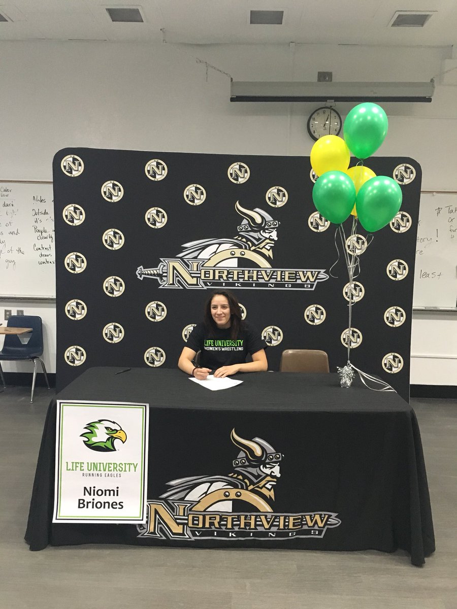 NHSVikings's tweet photo. Congratulations to Niomi Briones on signing her letter of intent to wrestle at Life University in Georgia!
#GoRunningEagles
#VikingPride
#CollegeScholarship https://t.co/NKBryr1NDY