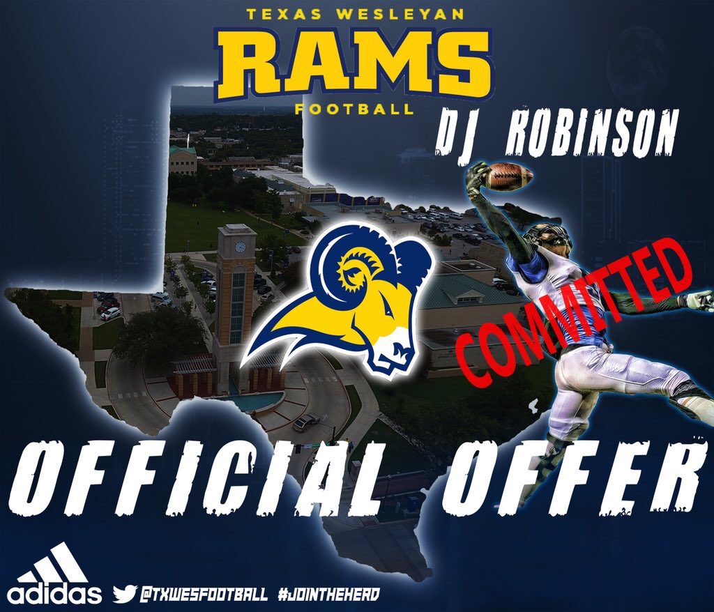 D4Dinero's tweet photo. Blessed and excited to be continuing        
my academic and athletic career at Texas Wesleyan University. Thanks to god and the support of my family and friends. #JoiningTheHerd #RamsUp 🐑 🤟🏽 https://t.co/mXo0eJWWmB