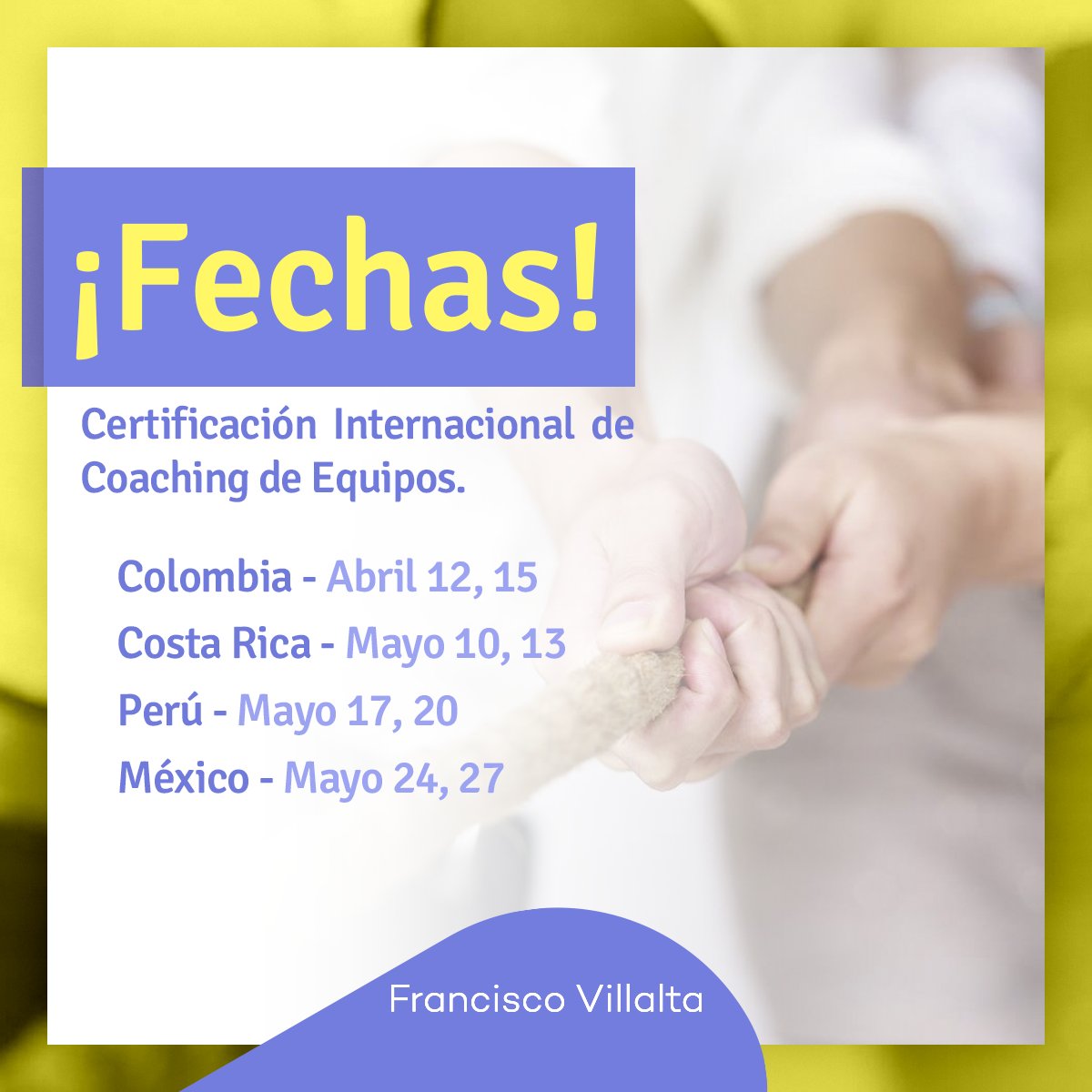 VillaltaFr's tweet image. Te recuerdo las fechas que tenemos disponibles para diversos países en Latinoamérica.
¿Estás interesado en tomar la Certificación Internacional de Coaching de Equipos?
Colombia - 12, 15 Abril
Costa Rica - 10, 13 de Mayo
Perú - 17, 20 de Mayo
México - 24, 27 de Mayo