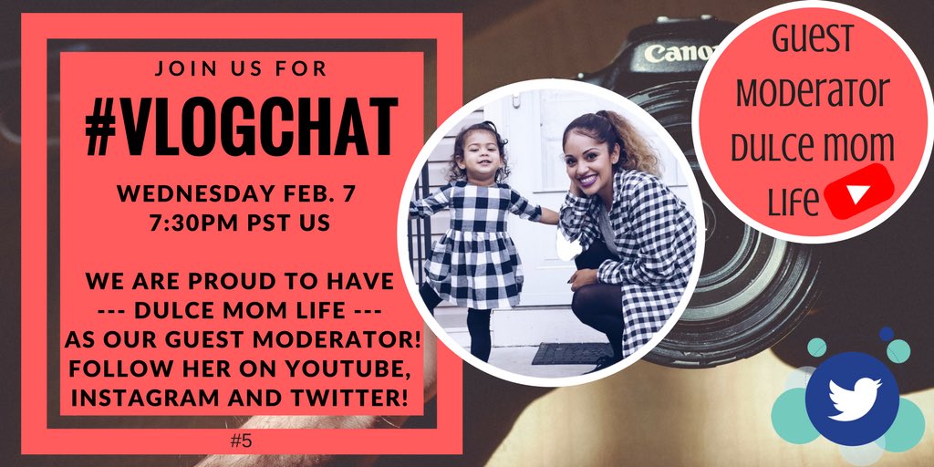 PabloDiazPhotos's tweet photo. YouTubers unite! Come hangout for a fast-paced, half-hour tonight on #vlogchat 7:30PM PST US Meet new #YouTubers and share your channel! Our guest moderator is the one and only @DulceMomlife See ya in the chat! #vloggers #videocreator #vlogs https://t.co/5Cp3P2xq9t