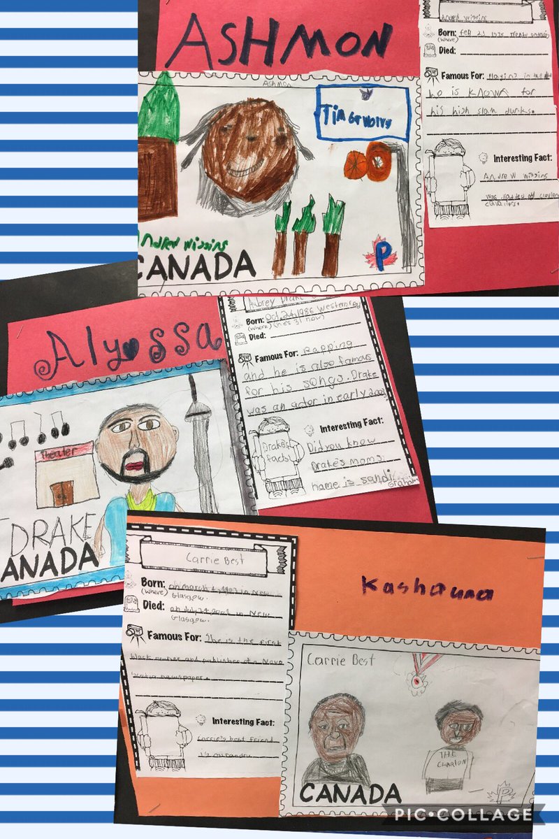 MrsPeterka's tweet photo. Ss researched a Famous Black Canadian 🇨🇦and designed a postage stamp commemorating them. #blackhistorymonth @Drake @PKSubban1 @theweeknd #johnware #mathieudacosta #maryanneshadd #carriebest #andrewwiggins #rjbarrett #wow https://t.co/7yQlaKpXJR
