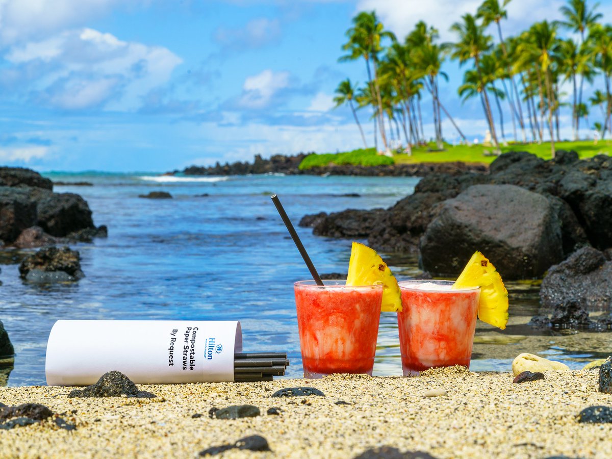 HiltonWaikoloa's tweet image. We've eliminated plastic straws, the first major resort on the island to do so! In 2017, we served over a million customers almost 800,000 plastic straws. Now, FDA-approved, compostable paper straws will be available by request. #1LessStraw #stopsucking