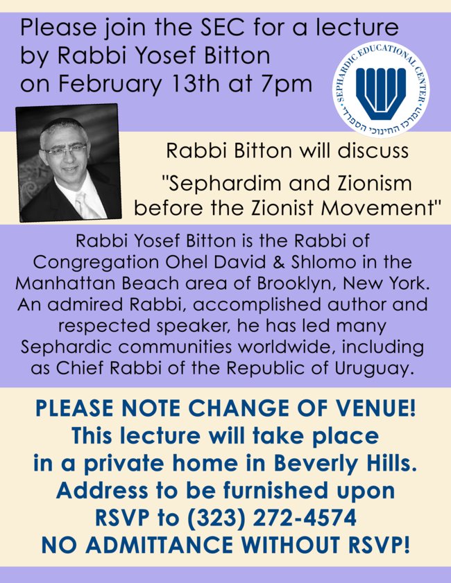 SephardicSEC's tweet photo. RABBI YOSSI BITTON EVENT - CHANGE IN VENUE! https://t.co/bzlD9Cwva2 https://t.co/1C7SgSjxm2