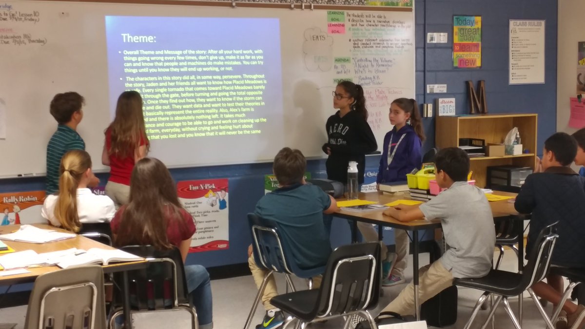 MsEMorse's tweet photo. Novel project presentations Day 2 -- one PowerPoint with created interview, one board game, and two very creative scripts! @oms_bulldogs @CCPS_SecELA #novelproject #tellingthestory https://t.co/o0UnqRMgLR