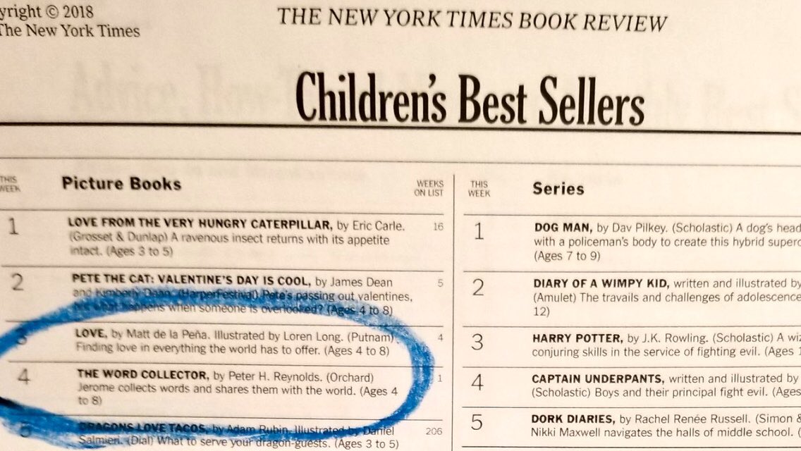 FableVision's tweet photo. Congrats @peterhreynolds - #WordCollector hits @nytimes #bestsellers at #4 spot first week out!!! @Scholastic @LovethePippins @FVStudioBoston https://t.co/pXMpC8hx8S