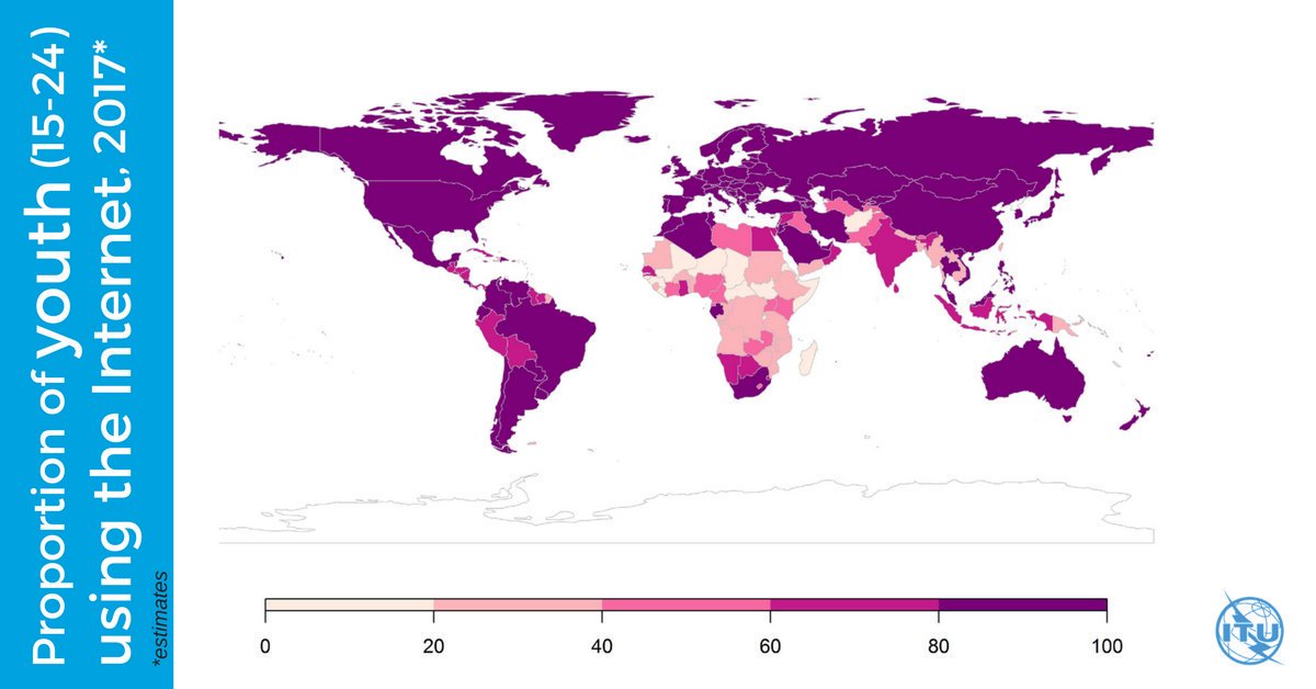 Over 70% of the 🌍's #youth are online! Young people represent almost 1/4 of the total number of #Internet users.

#DigitalDiplomacy #ediplomacy #dataviz #UnitedNations RT <a href="/ITU/">Int’l Telecommunication Union</a>
