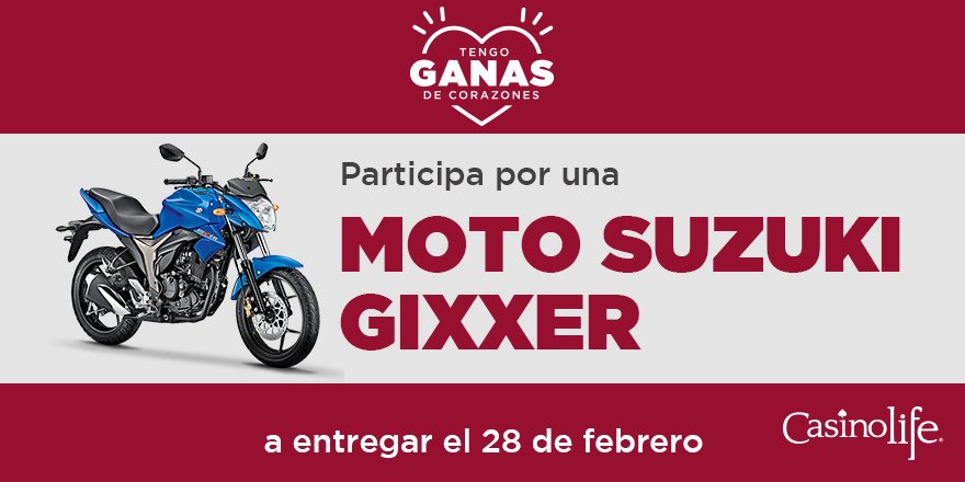 Mucha adrenalina es lo que puedes vivir si te llevas a casa una Moto Suzuki Gixxer. ¡Descúbrelo en nuestra área de mesas de Casino Life #Pachuca!