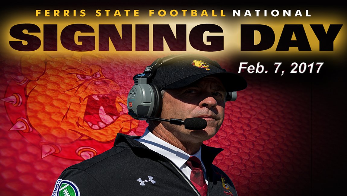 FerrisFootball's tweet photo. SIGNING DAY CENTRAL! Visit this link for complete @FerrisFootball National Signing Day Coverage w/video, bios, photos & more on this year's recruiting class! #FSUNSD18 https://t.co/hKsxS6y7vC https://t.co/zG8hciPWIQ