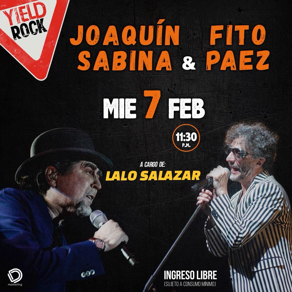 #HoyEnVivo tendremos a #LaloSalazar con lo mejor de #JoaquínSabina &amp; #FitoPaez

INGRESO LIBRE
