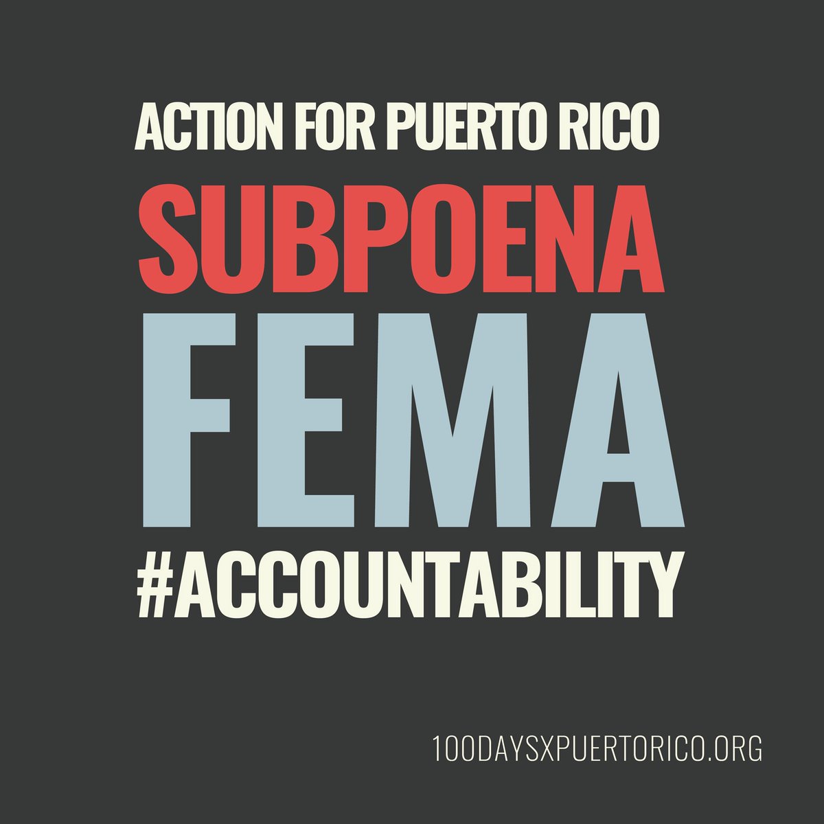 100daysXPUR's tweet photo. We want #accountability from @fema @FEMA_Brock. Demand an explanation for their failure to provide tens of millions of emergency meals to U.S. citizens of #PuertoRico. Learn how 👉🏼 https://t.co/t8fxw5aWI2 https://t.co/p60ggKmgY7