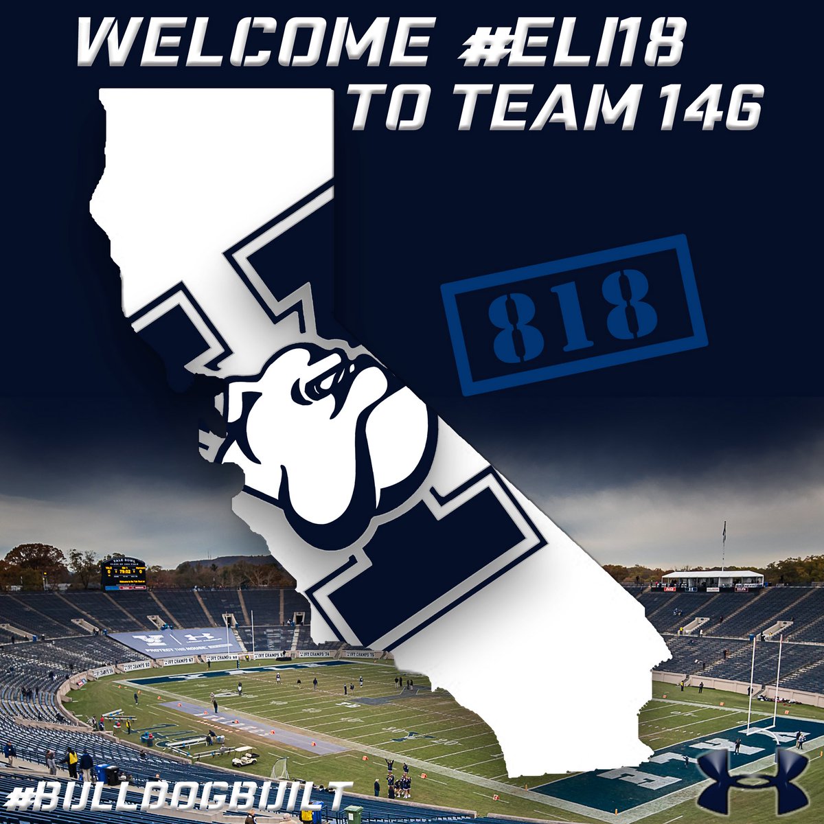 yalefootball's tweet photo. Time to welcome the golden leg from the 818 to #Team146...Our entire staff is fired up about this #CaliDog!!
#BulldogBuilt #ELI18 https://t.co/76WFS8QZ4M