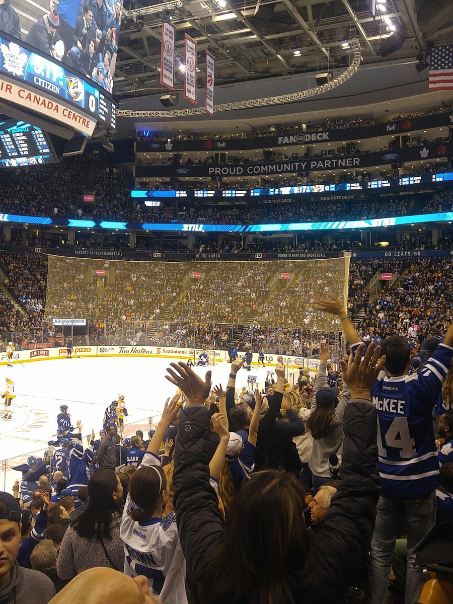 PShieldsSports's tweet photo. Kapanen with the SHG and it's going wild in the #ACC...oh yeah they're tossing out t-shirts as well #LeafsVSPreds https://t.co/eIFL4x9YWn