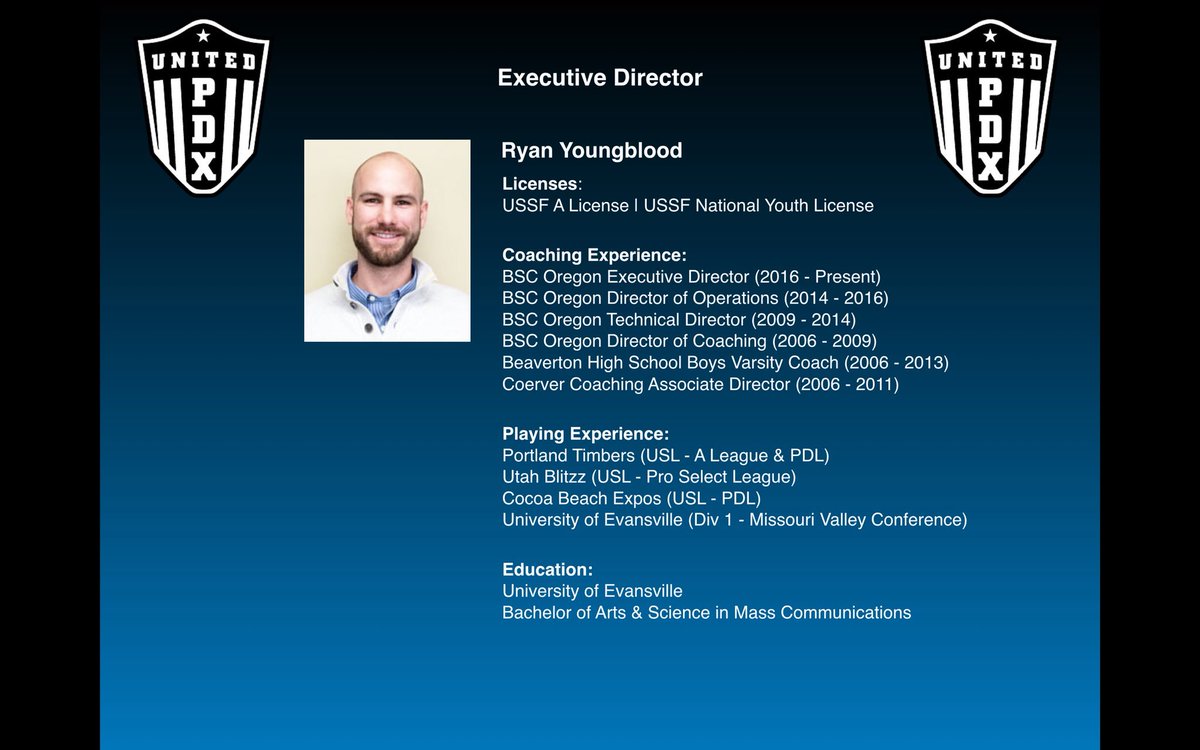 BSCOregon's tweet photo. @United_PDX Leadership: Executive Director Ryan Youngblood &amp; Technical Director Brandon McNeil! Bringing 30 years of coaching &amp; leadership experience in Oregon youth soccer together to positively influence the next generation of players and coaches! #WeAreUnited https://t.co/5slk4nNvw1
