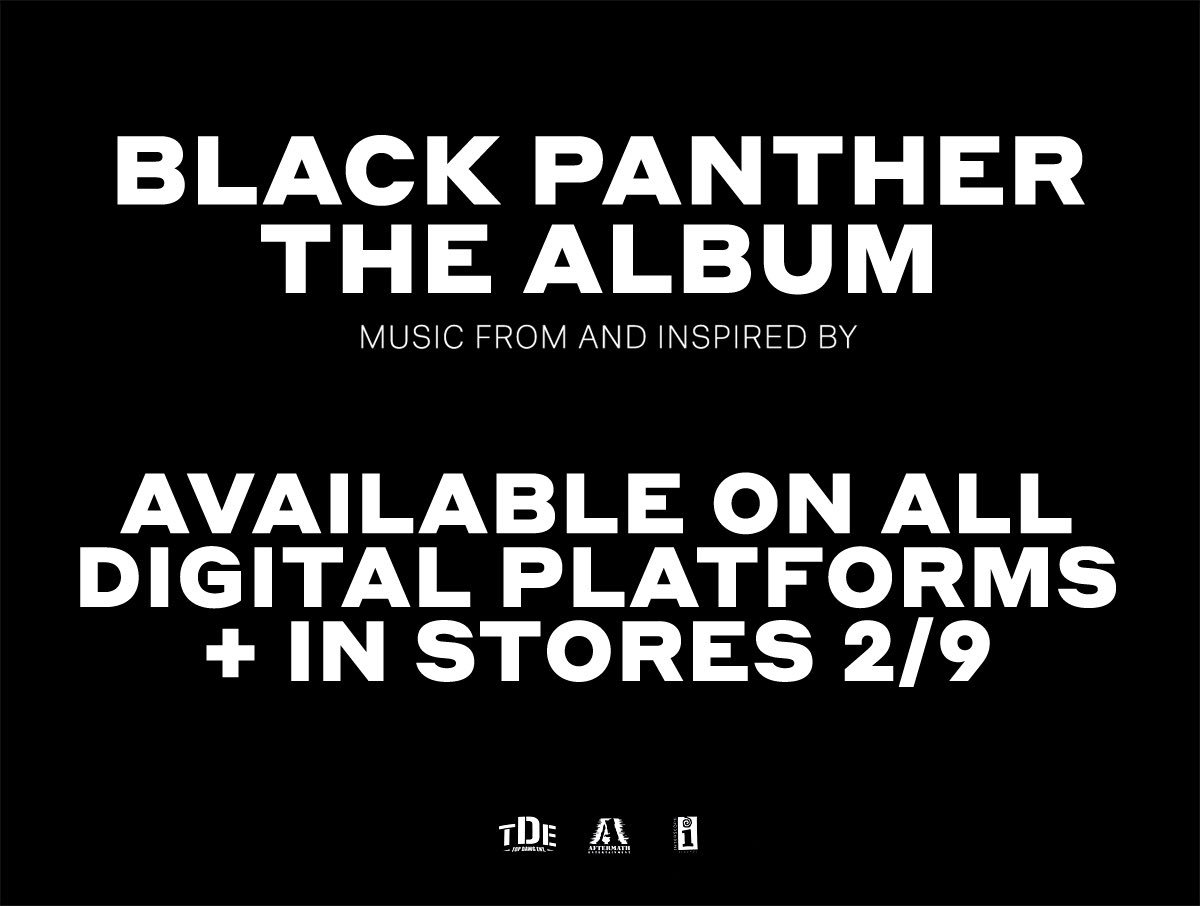 TopDawgEnt's tweet photo. #BlackPanther The Album 2/9. Brought to you by #TDE @TheBlackPanther + the people of Wakanda, Compton, Watts, South Central LA, Carson, South Africa, Long Beach, Atlanta, Inglewood, New Jersey, Sacramento, Vallejo, Houston, Toronto, Oxnard, Bakersfield, Walsall + more 🌍✊🏾 https://t.co/N3zSre5KAV