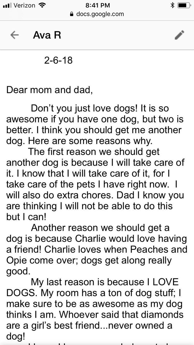 hrutter2015's tweet photo. My ten year old sister sent my parents an email explaining why she wants another dog 😭😭❤️❤️ https://t.co/mEgMYccVBi