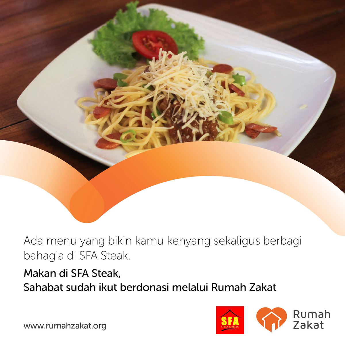 rumahzakat's tweet photo. #KemudahanDonasi Makan nikmat penuh manfaat lewat berbagi kebaikan di @sfasteak https://t.co/nl0hM9k038
