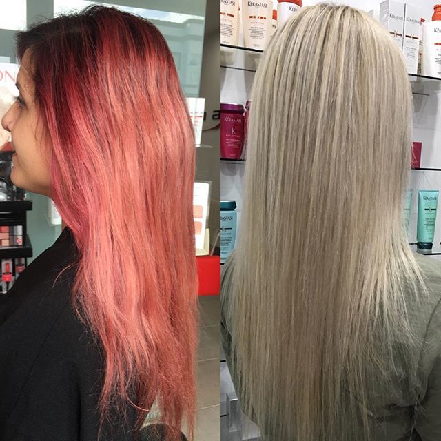 Pasar de este rojo al rubio requiso de un trabajo de 4 horas!!😓. Resultado?? A nosotras nos encanta!!💕💕 y vosotr@s que opináis?😊 #imaxenpeluquerias #haircolor #emmediciotto #delrojoalrubio #expertosencolor #peluquería #ponteceso #galicia #trabajosquemolan #clientasfelice…