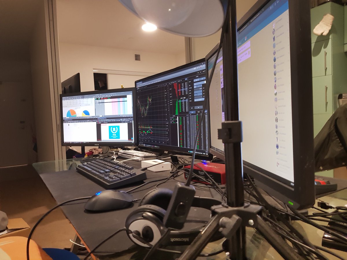 CryptosuicideHL's tweet photo. Current setup. Still in the works, some more hardware is on the way to setup two traders. Also temporary as we will be moving into a bigger space soon. #crypto #ETH #Ethereum #workhorse #gigabitspeed #stilllearning #cryptowatch #first6trades #profit #blockchain #HODLgang #HODL https://t.co/6nA0smL6gW