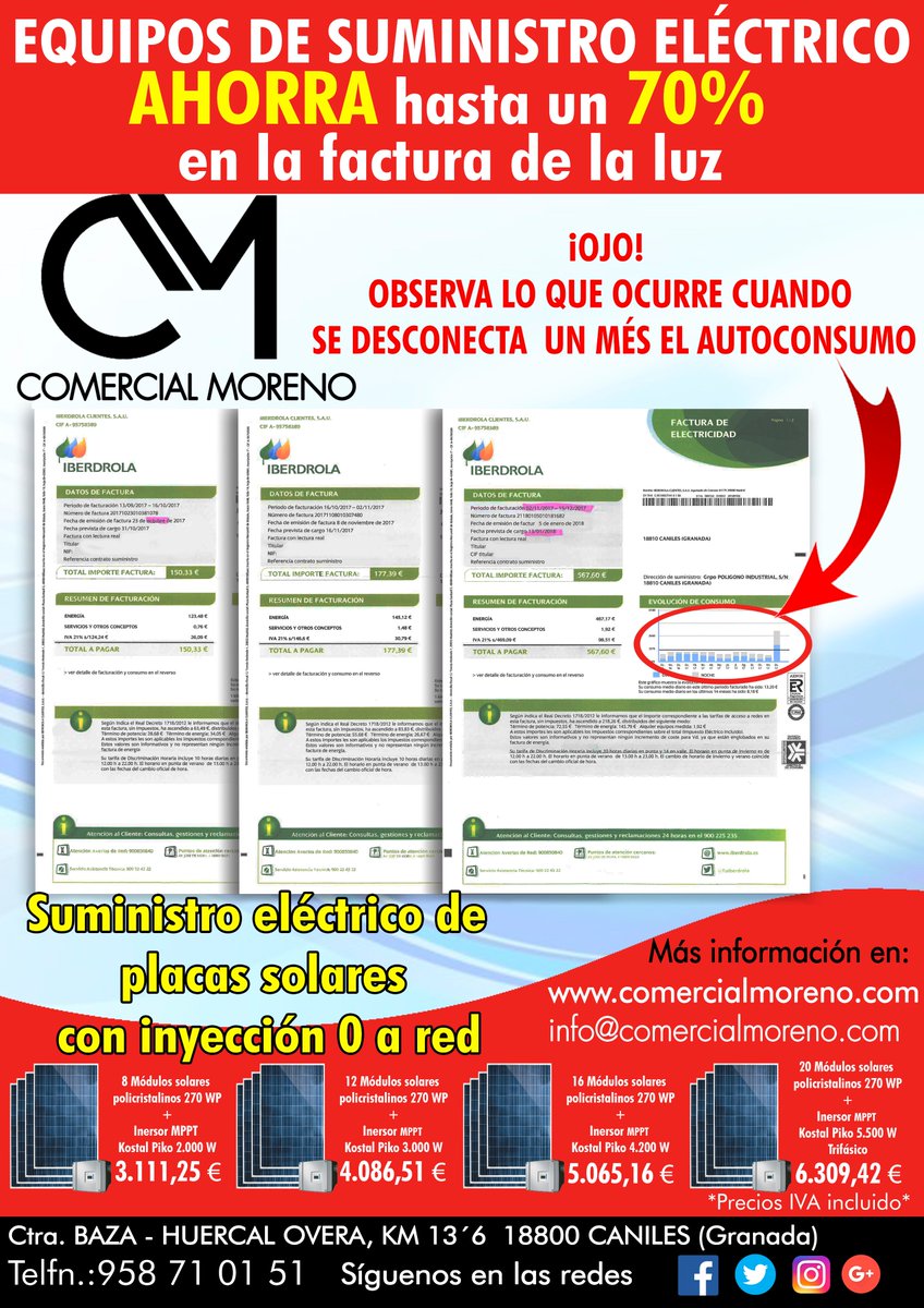 infomoreno's tweet photo. Ahorra en tu factura de la luz. Invierte en equipos de suministro eléctrico y ahorra hasta un 70%. Aquí, en COMERCIAL MORENO.
https://t.co/HeITEprG7l https://t.co/2p8tZQ5vQ2