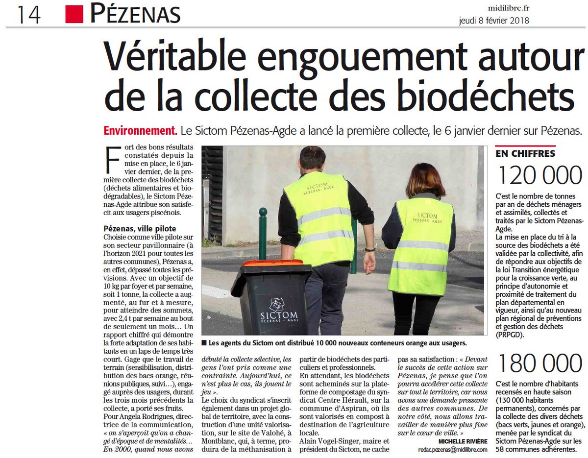 On parle du succès de la collecte des biodéchets à Pézenas dans Midi Libre. 😀👍🌍🍊 #SICTOM #Pezenas #Biodechets #ZeroDechet #Ecologie #Environnement #Dechets #TransitionEcologique