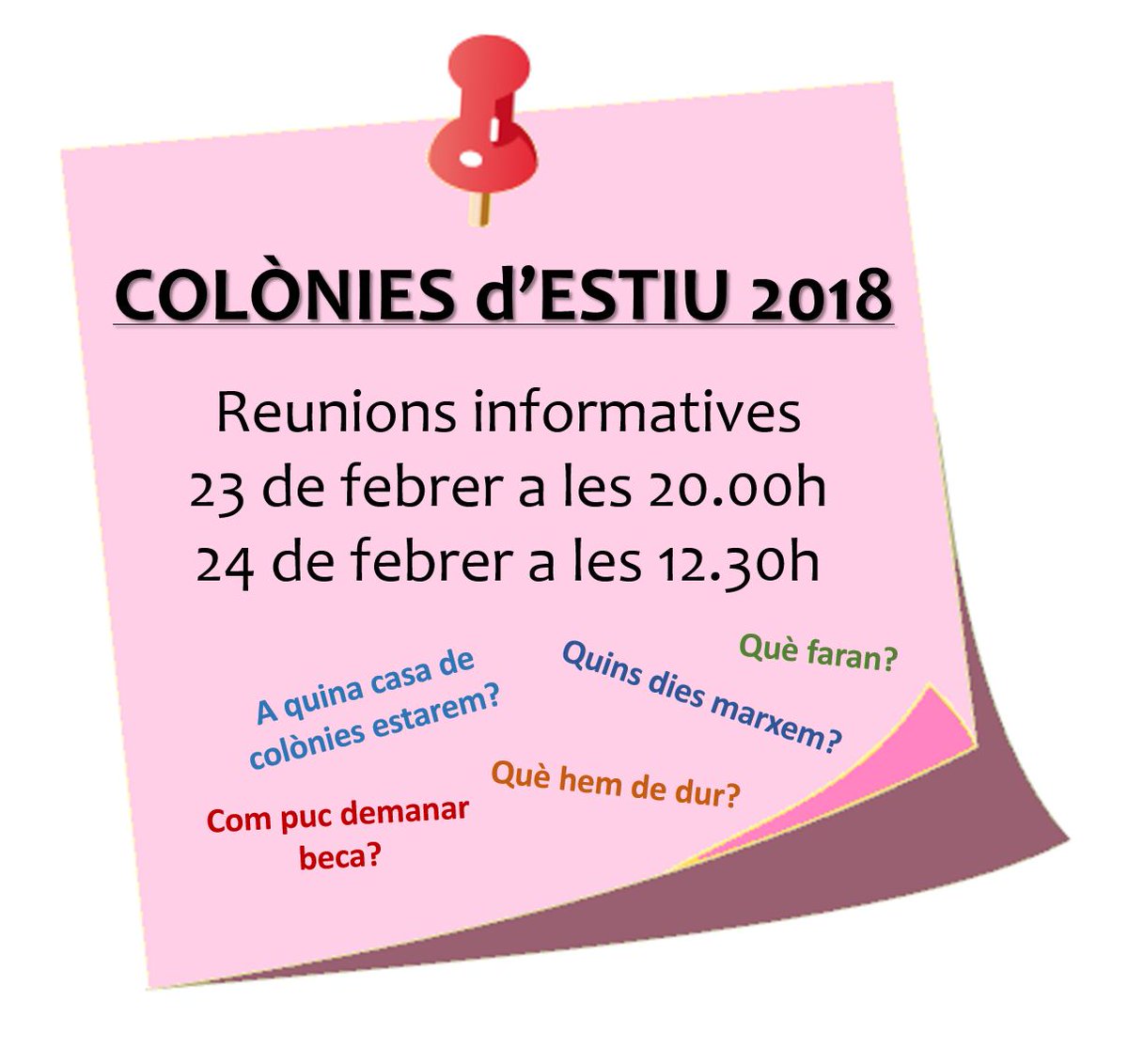 esplaiarciris's tweet photo. - REUNIONS INFORMATIVES COLÒNIES 2018 - https://t.co/5P4oSFpsfS