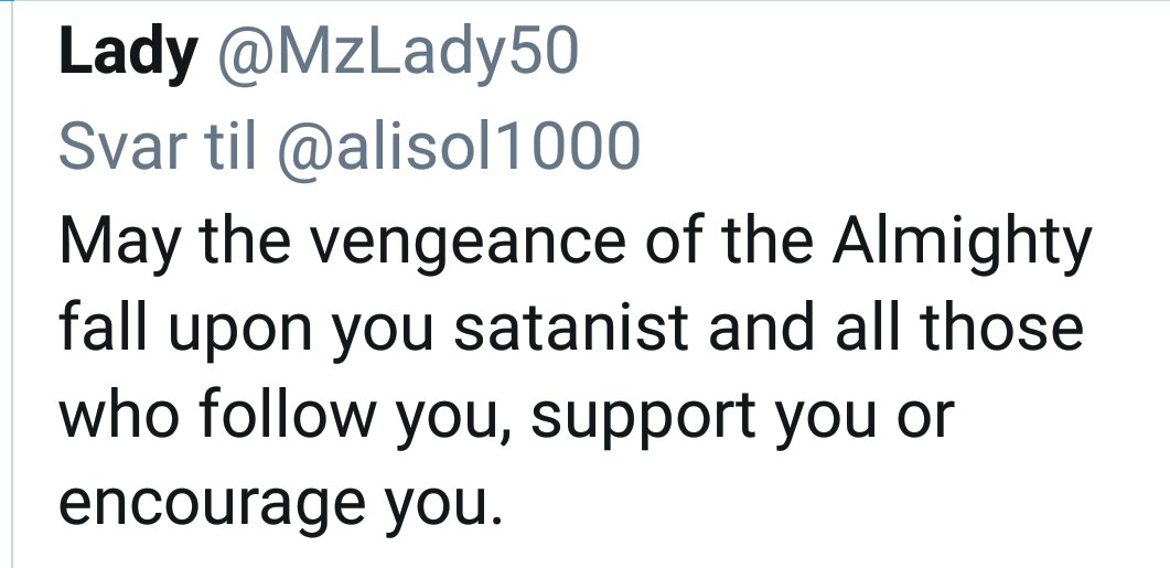 alisol1000's tweet photo. This lovely "Christian" @MzLady50 is harassing and threatening liberals. These are a few of her public messages. If you like discussing with fanatics, enjoy, but stay away if you don't want lots of threats. Btw there's no nazilist or satan worshipping. She lies too
#lunatic https://t.co/uhNonSvaUV