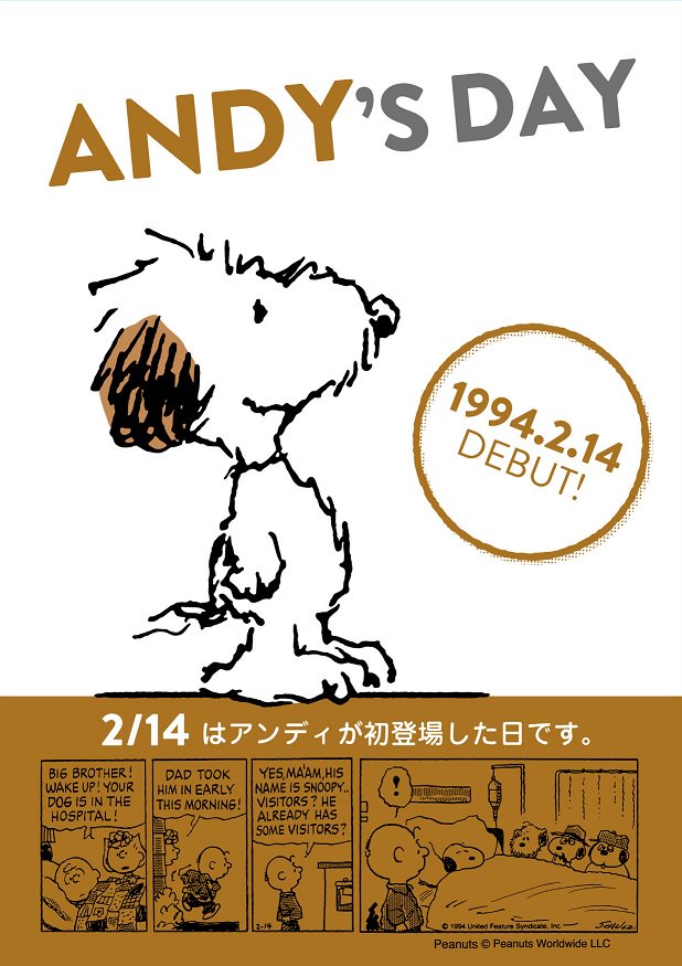 Snoopy Museum Tokyo ミュージアムから アンディ ウィーク がスタート きょうだいのなかで一番 スヌーピーに似ていて そして何よりふわふわなのが特徴のアンディ ピーナッツ 初登場は1994年2月14日のこと 今日からの アンディ ウィーク