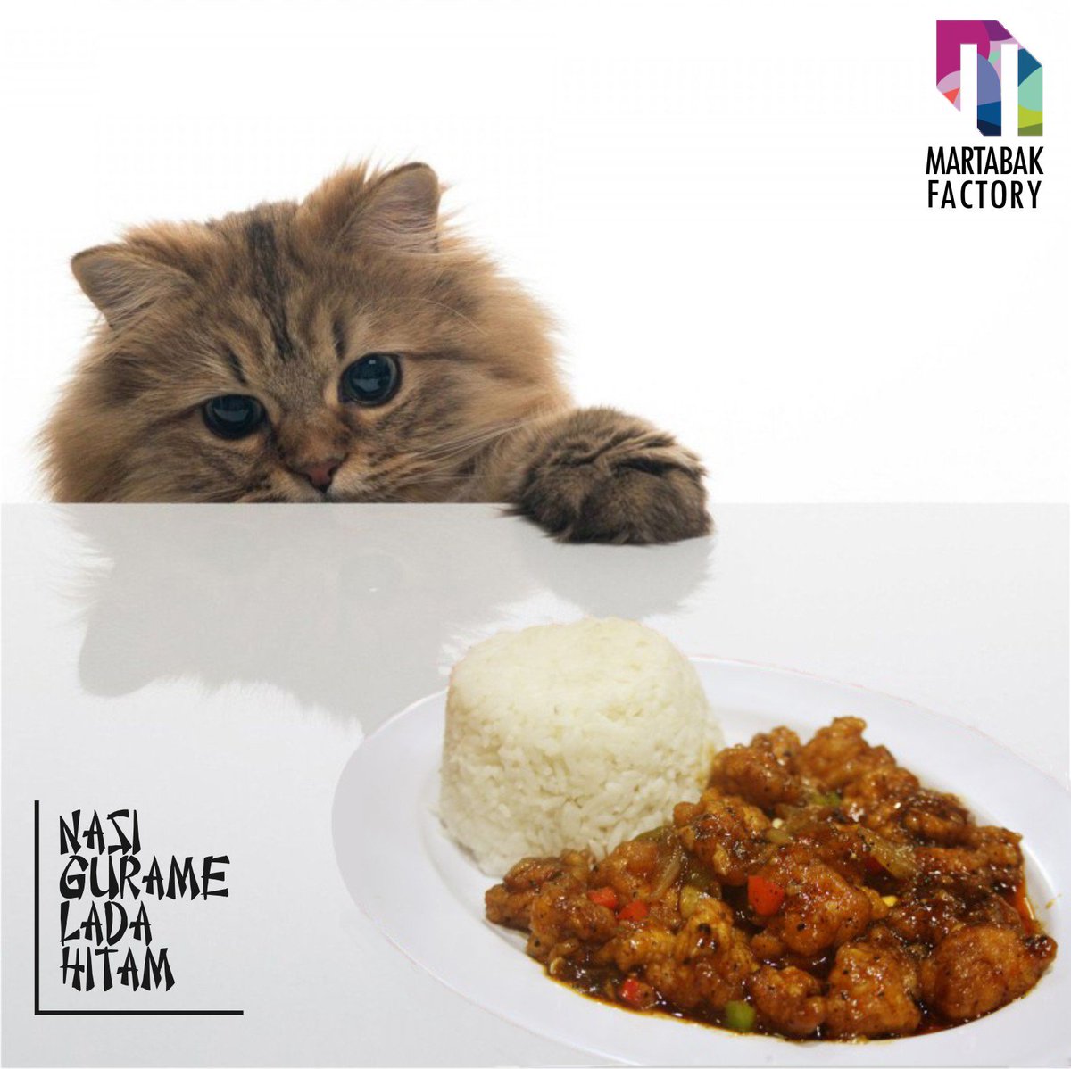 Gurame empuk yang kaya akan Protein ditambah dengan siraman saus lada hitam yang gurih enyoy, Jangan kalah sama si meong yang udah nunggu buat menyantap! 
Nikmati keseruan Nongkrong di @martabakfactory

#MartabakFactory
#Mafa
#NongkrongAsyik