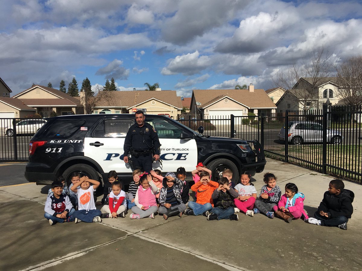 Kindergarten students had a great time today learning how our Turlock Police officers help keep our schools and community safe. #explorecommunityhelpers #TPDrocks