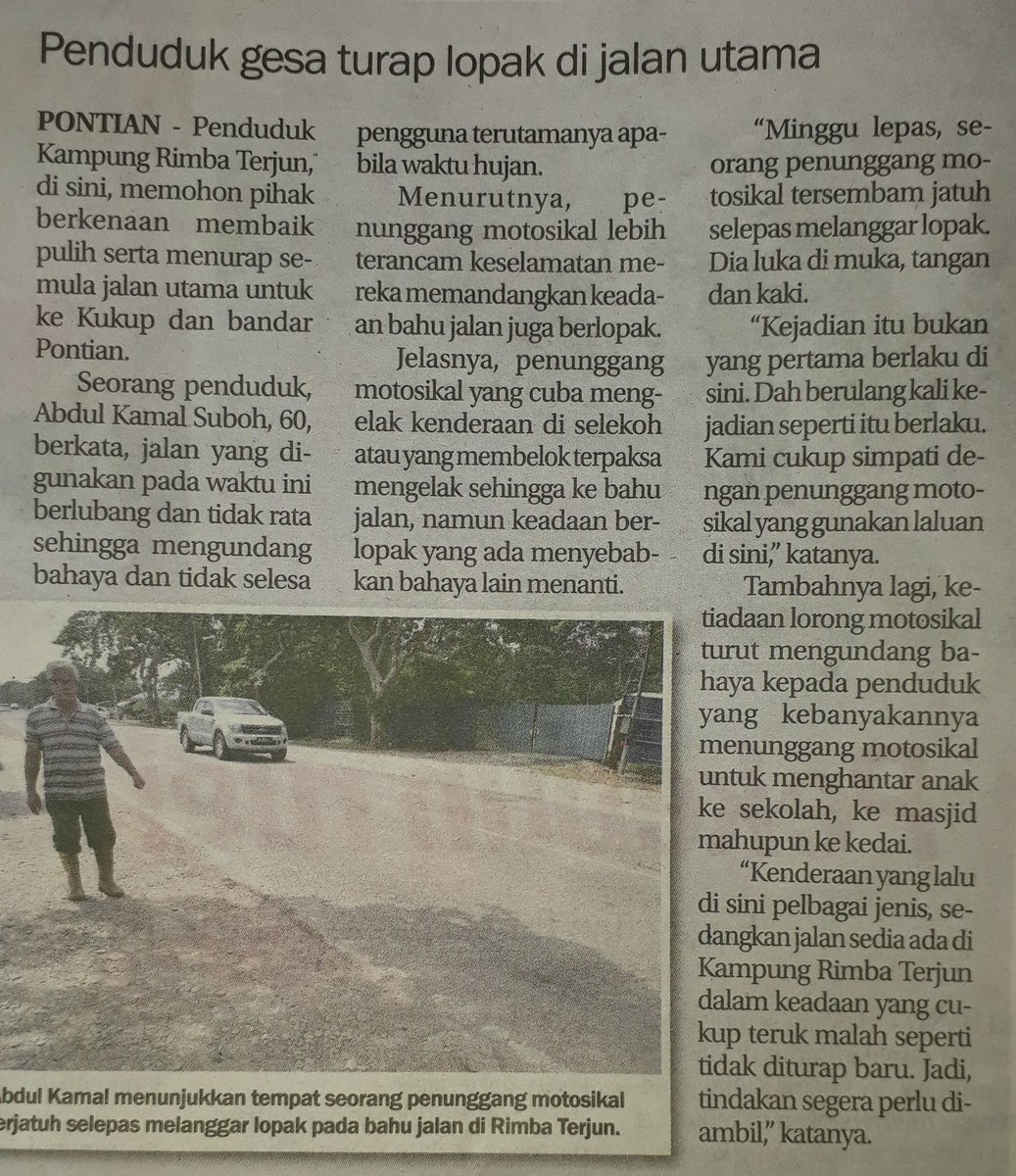 Harap pihak berwajib ambil tindakan aduan penduduk ini! <a href="/khalednordin/">Khaled Nordin 🇲🇾</a> <a href="/JKRJohor/">JKR Johor</a> <a href="/JKRMalaysia/">JKR Malaysia</a> <a href="/PetraJayaMP/">Fadillah Yusof 🇲🇾</a> <a href="/NajibRazak/">Mohd Najib Tun Razak</a>
