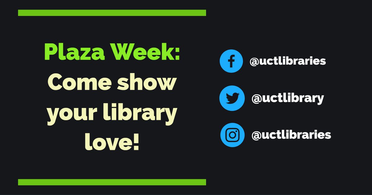 UCTLibrary's tweet photo. Come find us on Plaza Week - lots of freebies and more! #uctlib #BuddiesGotYourBack #GetMeToGrad https://t.co/MwgDDsigR3
