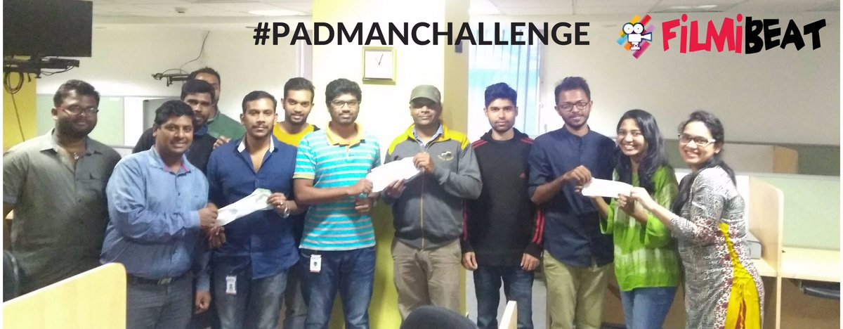 filmibeat's tweet photo. We second you @murugaofficial. Commoners breaking the taboo! 
Yes, that’s a Pad in our hands &amp; there's nothing to be ashamed about. It's natural! Period. #PadManChallenge @akshaykumar @mrsfunnybones @PadManTheFilm @sonamakapoor https://t.co/VDVDyzlLCU